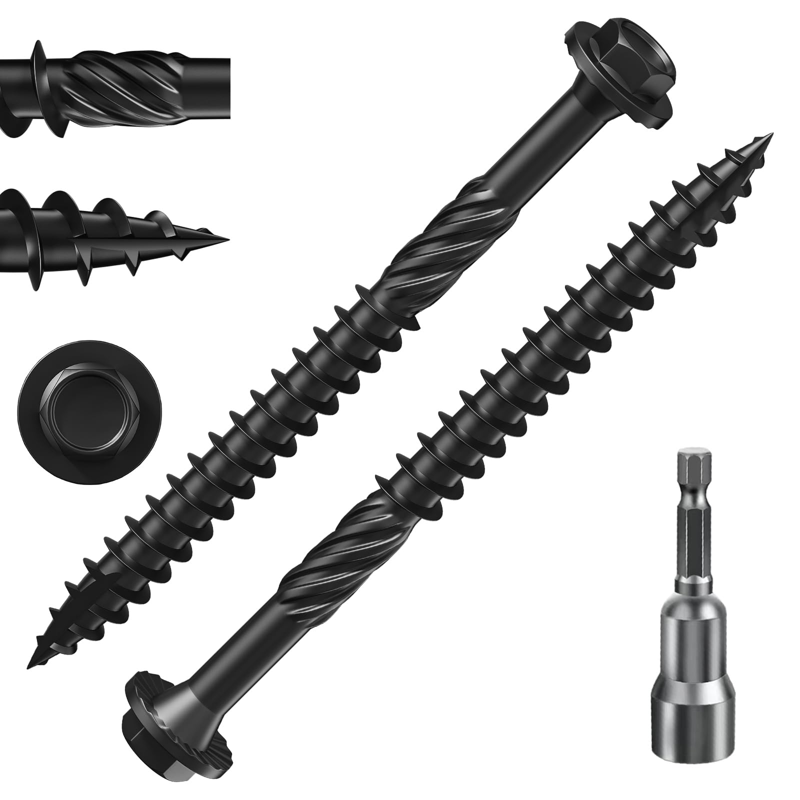 Wensilon (2 lbs)#12 x 3 Black Hex Exterior Lag Screws, Structural Wood Screw, Heavy Duty Construction Screw, Rust Resistant, Washer Head, Black Coated Exterior Wood Screws