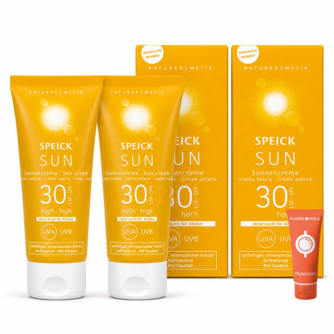 Speick Sun Sonnencreme LSF 30 2x 60 ml, mineralisch & Pharma Perle Duschgel