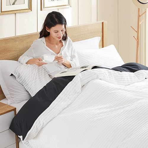 Miniatura 7 de Nestl Juego de funda de edredón de franela de alta calidad, juego de funda de edredón reversible de 3 piezas con respaldo de microfibra, 1 funda