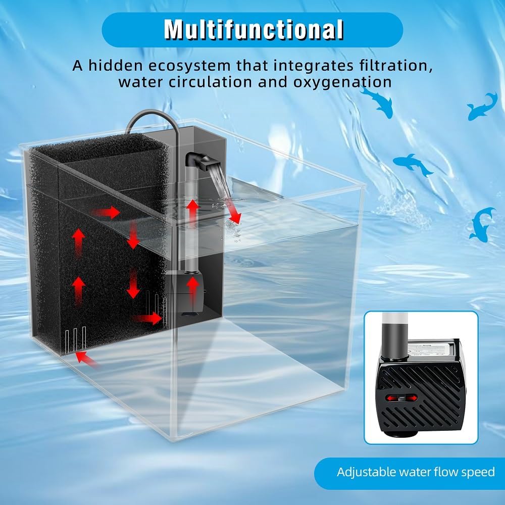 Kleines Aquarium 3,7L, Acryl Aquarium Starter Set mit LED Beleuchtung und Filterpumpe, Mini Betta Aquarium Fischbecken für Kleine Fische Garnelen Pflanzen, Desktop Deko für Zimmer Büro, Schwarz