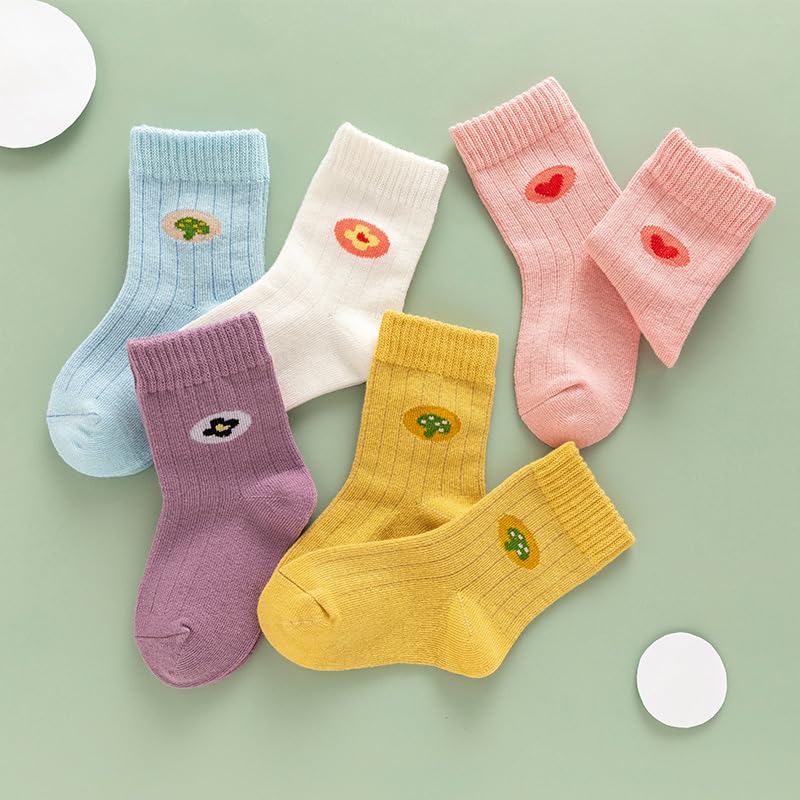Image of Pink Socks for Girls, Calf length, Soft Pure Cotton, Lightweight & Breathable, 1 to 9 Years, Pack of 5, Designer socks, Gift Option