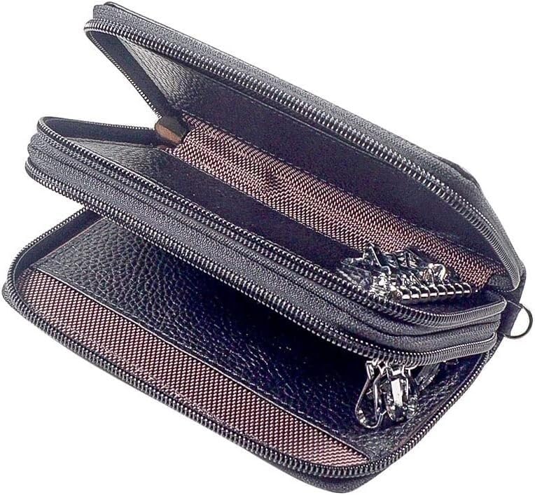 Borsa Portachiavi in Pelle, Porta Monete, Porta Carte, Doppio Strato, Doppia Cerniera, per Uomo e Donna, Grande capacità