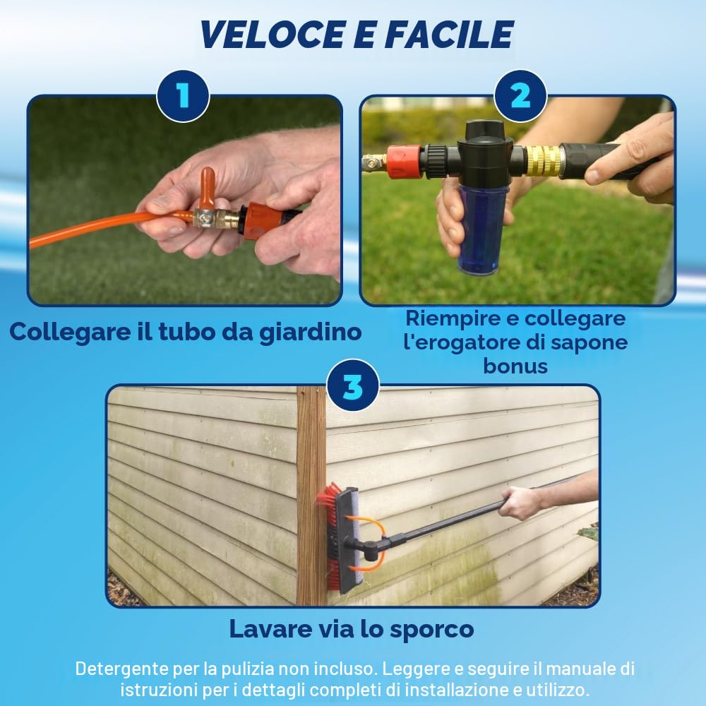 STARLYF - Telescopic Hydrocleaner, scopa telescopica per pulizia, idropulitrice telescopica, alimentazione ad acqua, dispensatore di sapone, pulizia pannelli solari, lavaggio camion, autobus, auto,