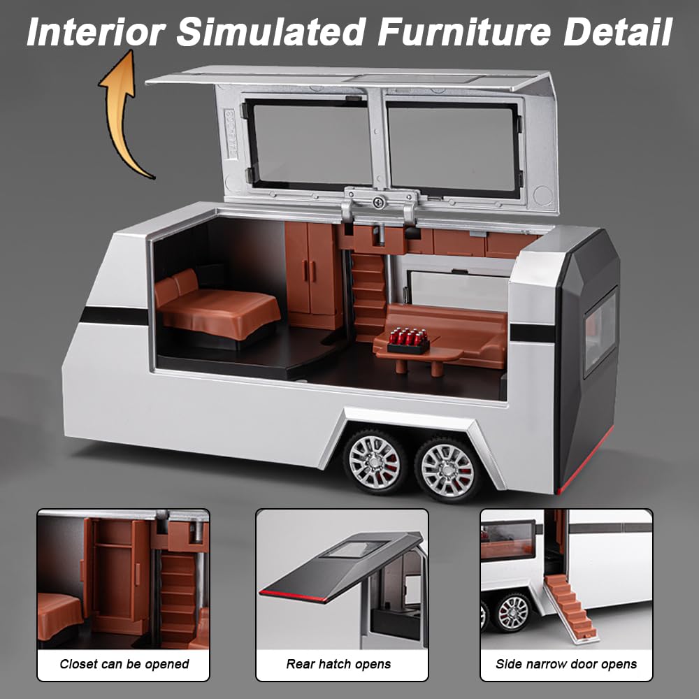 1/24 Toy Trucks and Trailer for Boys Adults, Diecast Metal Pickup Trailer RV Model Kit, Pickup Truck Model Toy with Motorcycle, Truck and Trailer Toys for Birthday Gift 4
