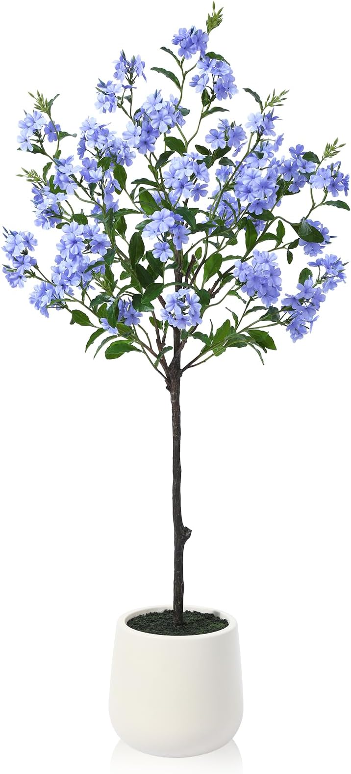 4ft Artificial Hydrangea Tree - Faux Blue Silk Flowers in White Imitation Ceramic Planter - Fake Plants for Indoor Home Office and Living Room Decor - Perfect Housewarming Gift