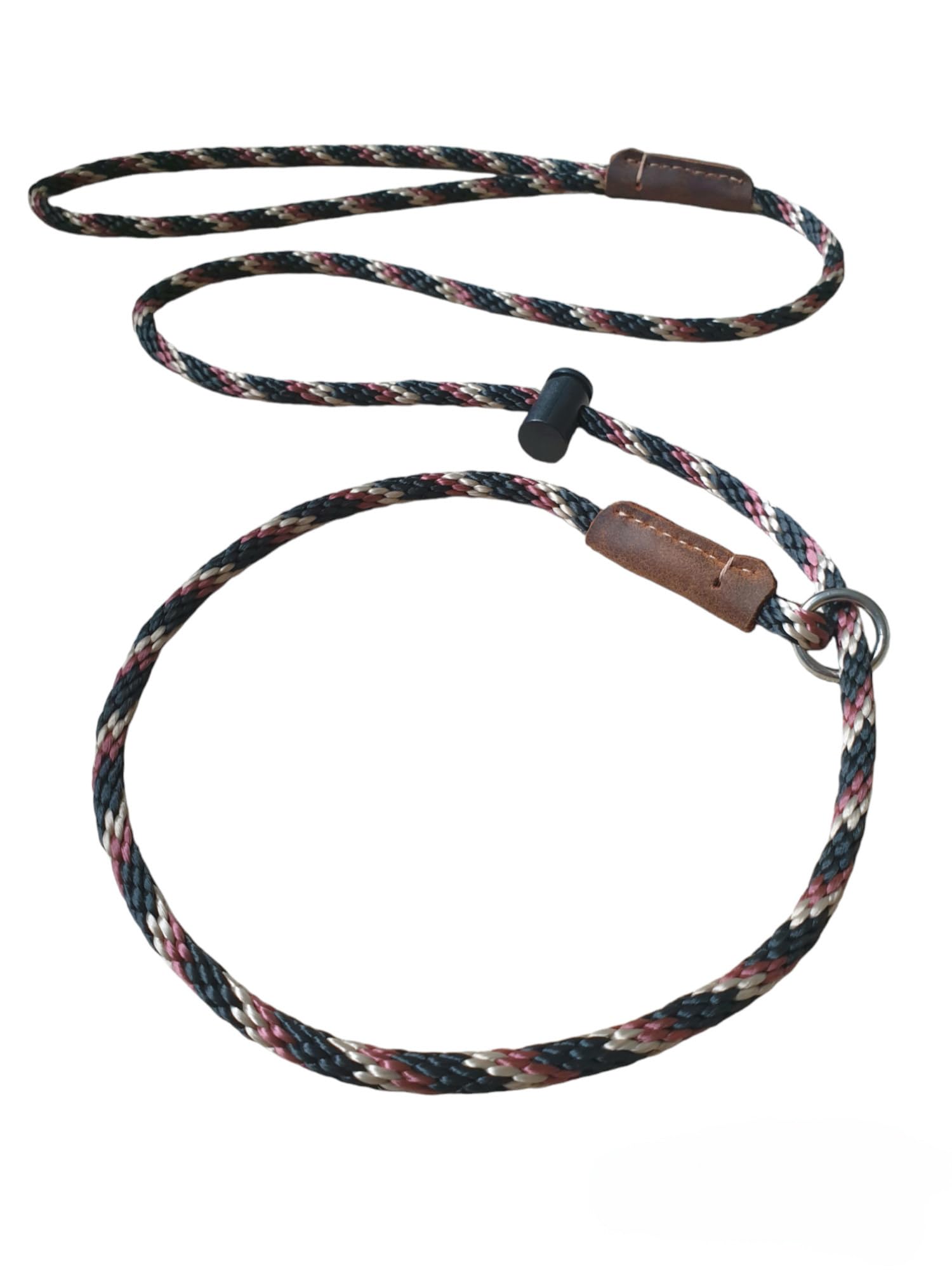 Slip lead/PREMIUM/professional dog training leash/6mm PP rope with the push button snug stopper and hand-stitched leather binding /4,6,8 Feet (4 Feet, Black/Brown/Beige)