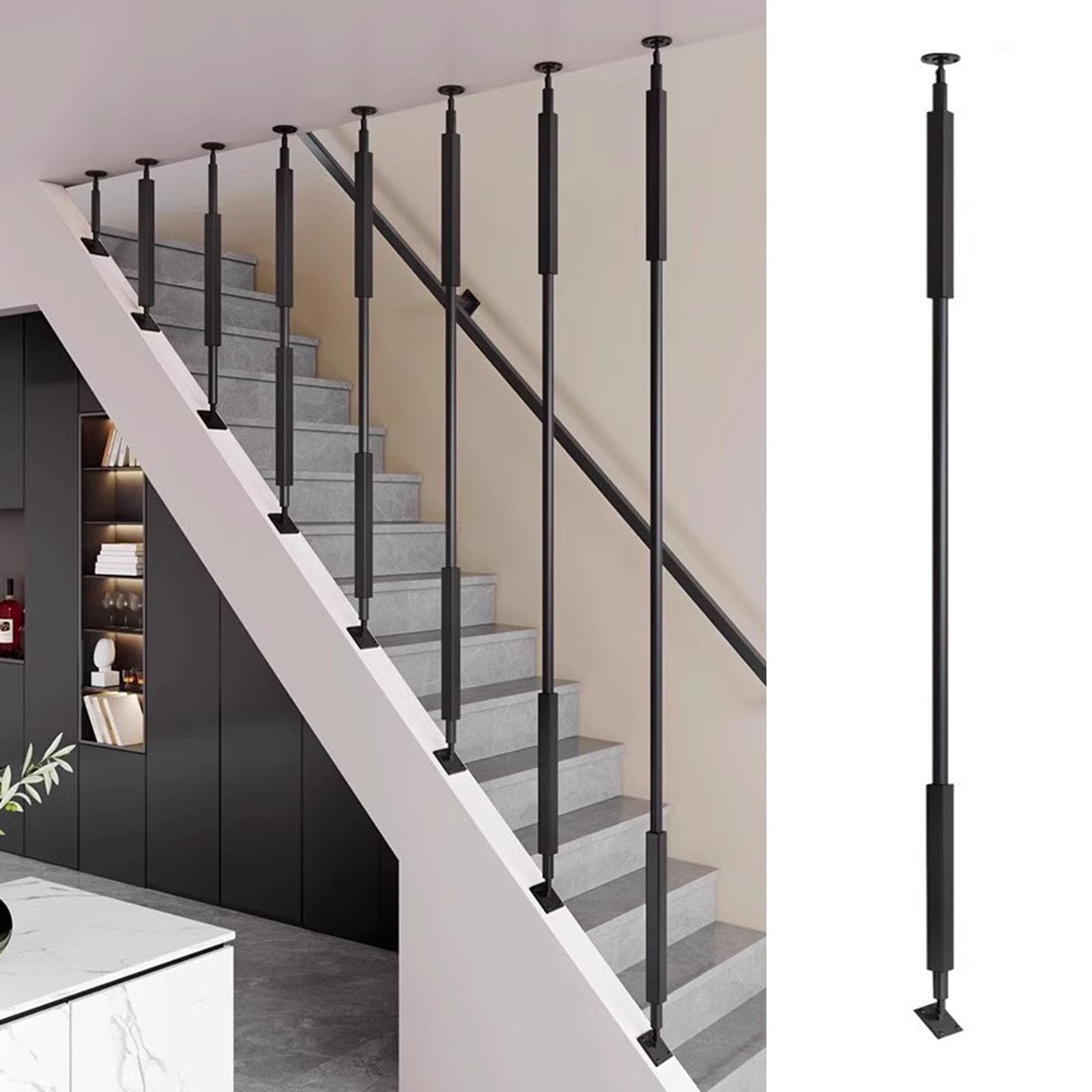 ZCFXIFGF Angle Adjustable Metal Spindles for Staircase, Universal Stair Balusters Post for Prevent Falling, Black/Gold/White Wrought Iron Balusters for Slope Staircases(Black,95cm/37.4in/3.1ft)