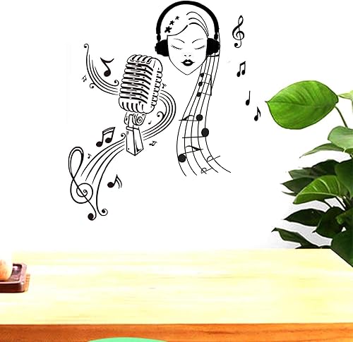 Miniatura 5 de BIBITIME Auriculares musicales para niña, notas musicales largas, calcomanías de vinilo de PVC para niñas, dormitorio, profesor, aula, sala de