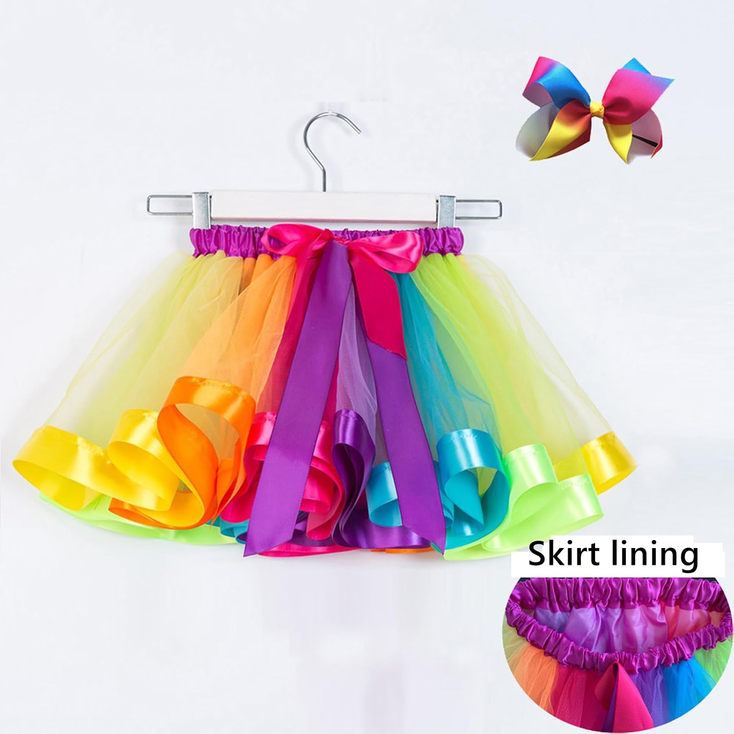 Rainbow Tulle Fluffy Ballet Tutu Skirt for Baby/Toddler/Little Girls Dress Up with Hairbow and Ruffle Socks