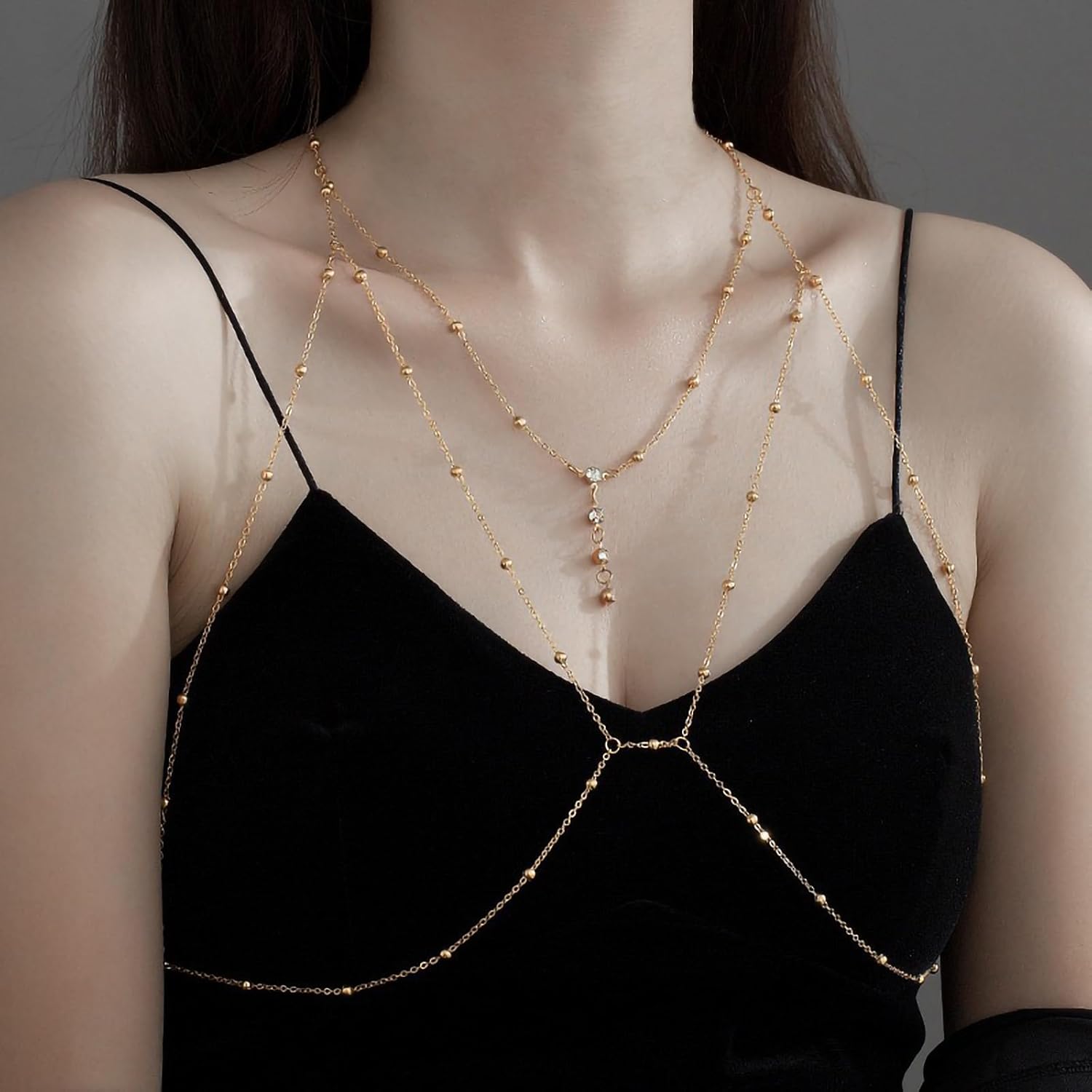 14K Gold Plated Body Chains for Women, Sexy Layered Belly Waist Chain Crossover Bikini Bra Chain, Summer Beach Rhinestone Body Jewelry - Image 6