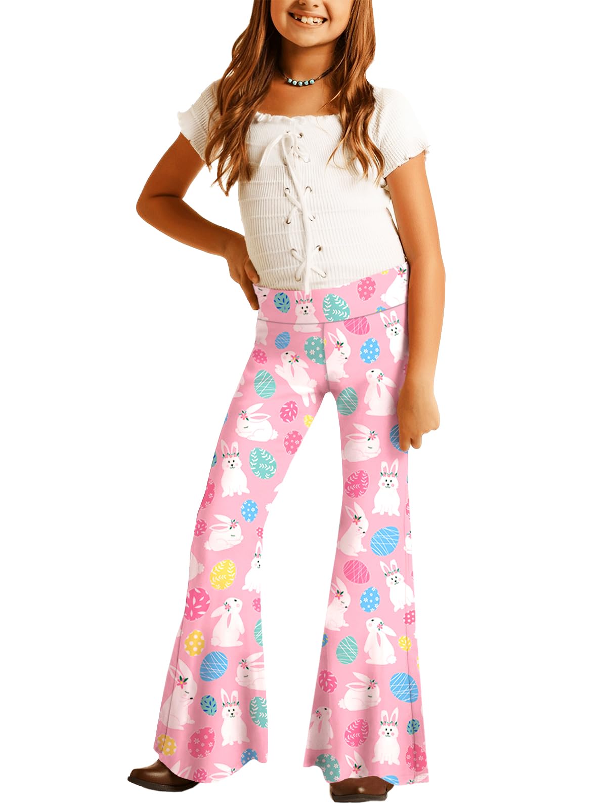 Deerose Girls Halloween Hippie Bell Bottom Pants High Waist Flare Pants 5-14 Years