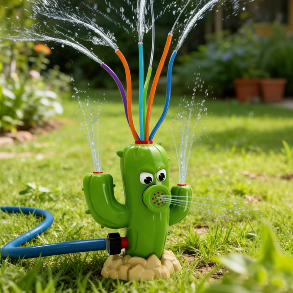 Wasserspielzeug Kinder Outdoor, Kaktus Wassersprinkler, Sprinkler Spiele für Jungen Mädchen Ab 3 4 5 6 7 8 Jahre für Wasserblume, Außenbereich, Rasen, Garten, Pool-Party