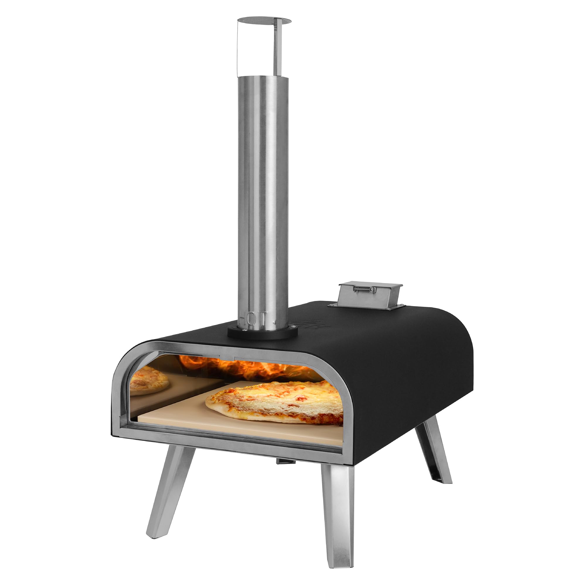 George Foreman Forno per pizza a pellet di legno portatile da esterno da 40,6 cm, nero, con pagaia e borsa per il trasporto, forno per barbecue e affumicatore, gambe pieghevoli GFWPPO2BPC