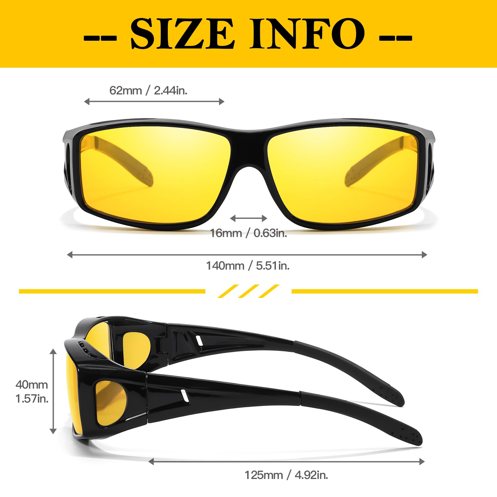 FIMILU 2 Pack Fit Over Glasses Night Vision Glasses for Women Men, Polarized Night Driving Glasses Anti-Glare for Night 0311