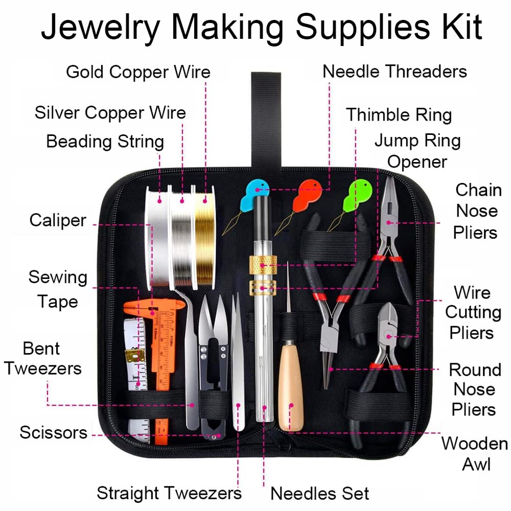 SEIWEI Schmuckherstellungs-Werkzeugset, Ringherstellungs- und Drahtwickel-Set mit Zange, Kupferdraht und Ketten, ideal für DIY-Halsketten, Ringe und Reparaturen