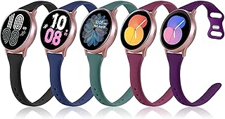 5 Pack Slim Bands Compatible with Samsung Galaxy Watch 4 40mm 44mm/Galaxy Watch 4 Classic/Galaxy Watch 5 (Pro)/Galaxy Active 2/Galaxy Watch 3 41mm/Galaxy Watch Active 40mm, 20mm Soft Silicone Replacement Strap for Women Men