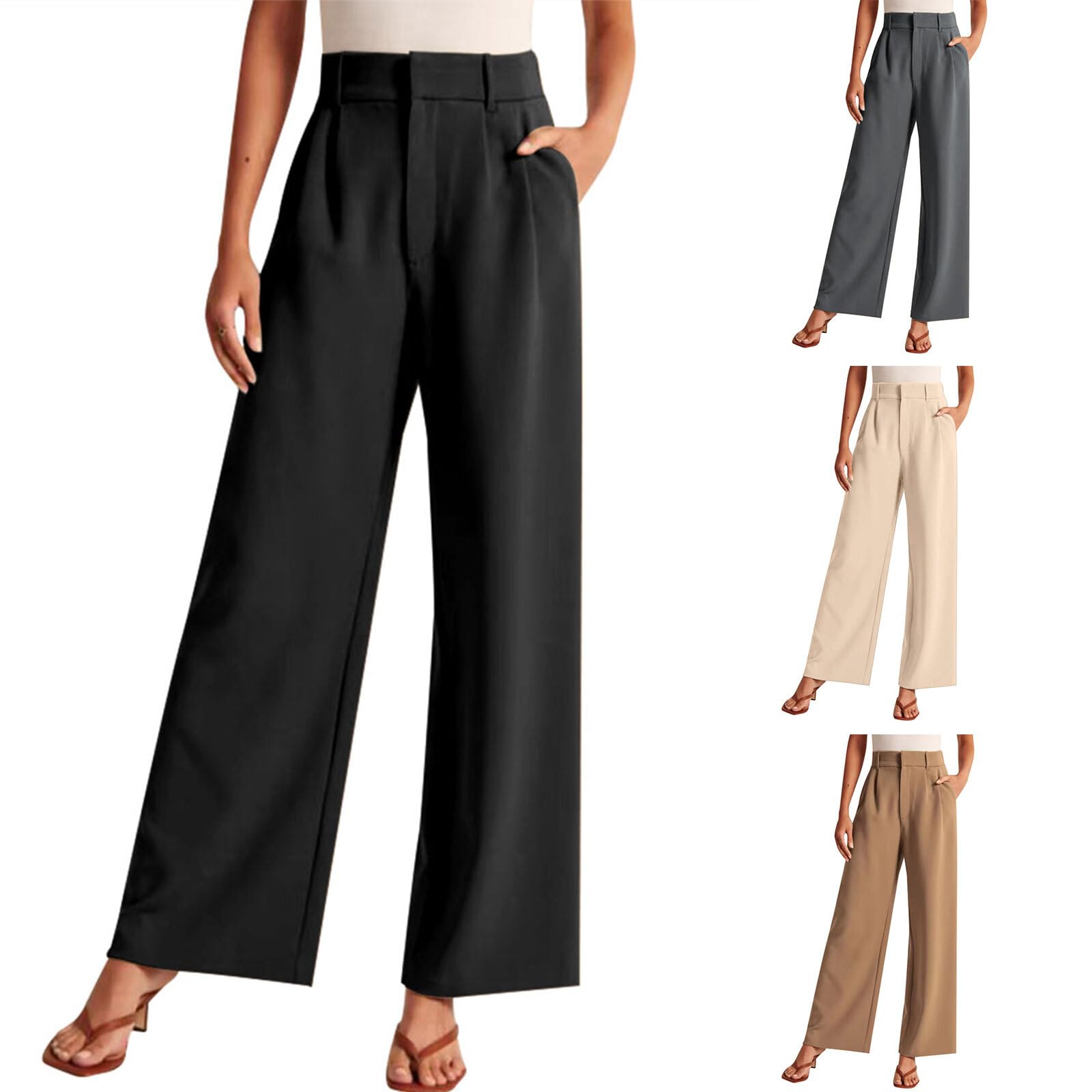 Ytfsrukp Womens Wide Leg Pants Work Business Casual Loose High Waisted Dress Palazzo Flowy Trousers