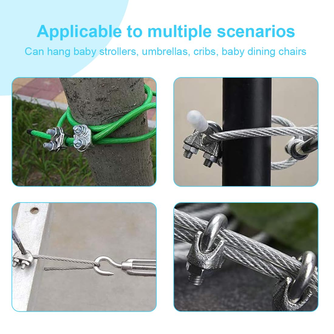 20 Morsetti Per Fune Metallica Da 5mm - Acciaio Inox Per Tende, Stendibiancheria