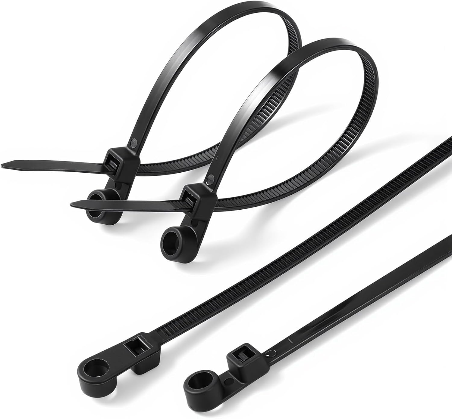 100 Pcs Black Zip Ties with Screw Hole, Plastic Electrical Zip Ties with 7.5 Inch Mount Head Multipurpose Nylon Cable Zips Tie for Indoor Outdoor Home Office Daily Fastening
