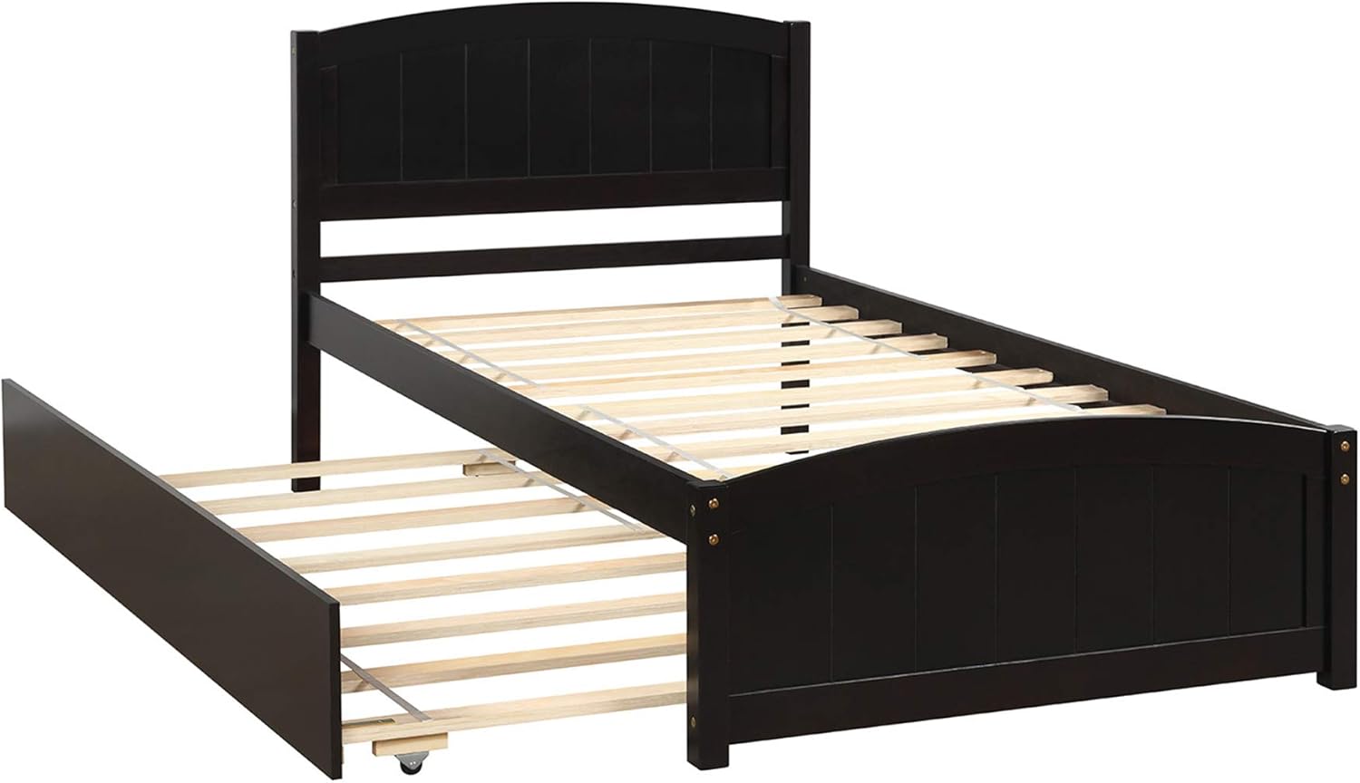 Merax Platform Bed Wood Twin Size Platform Bed Frame with Trundle Bed No Box Spring Required, Espresso