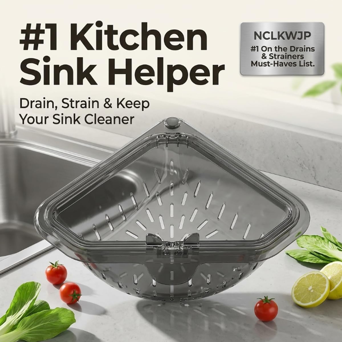 Magnetic Triangle Sink Strainer Corner Large Kitchen Drainage & Filter Basket Suction Space-Saving Magnets Offers Triangular Suspension with Twist-Open Bottom Attachment Baskets (3PCS)