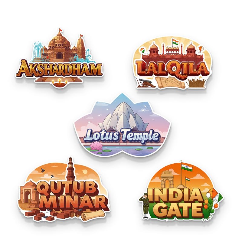 Image of Delhi Set of 5 Fridge Magnets, Glossy Finish, Stylish Magnet for Fridge, Wardrobe & Metal Surfaces