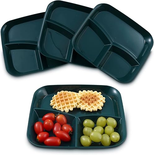Platos de control de porciones de 10 pulgadas (paquete de 4) platos divididos de plástico para adultos con 3 compartimentos perfectos para la dieta
