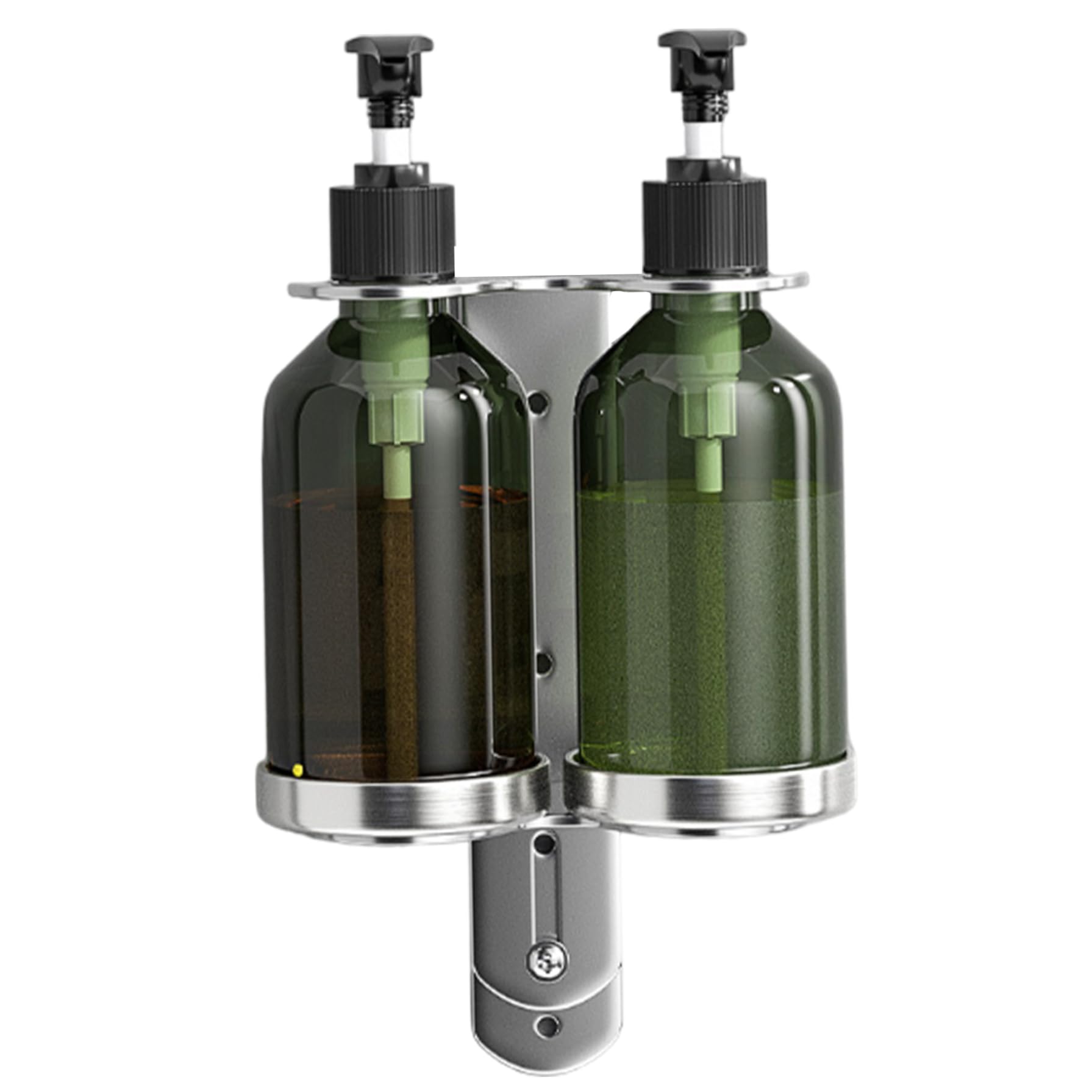 Soporte para dispensador de jabón con 2 Botellas, Soporte Doble para Botella de champú montado en la Pared de Acero Inoxidable con Adhesivo, Resistente y fácil de Lavar para el hogar.