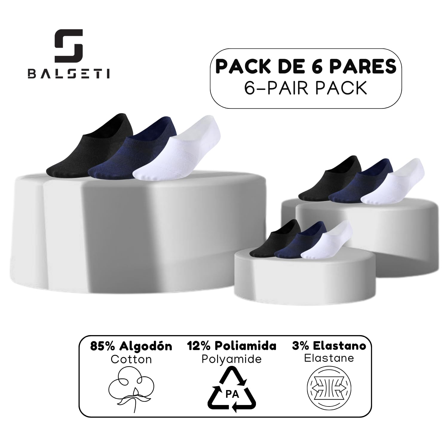 Balseti Calzini Invisibili Unisex. 6 Paia Fantasmini Uomo e Donna in Cotone. Calzini Corti Bassi, Traspiranti e Antiscivolo per Mocassini e Scarpe Basse. Salvapiede per l'estate