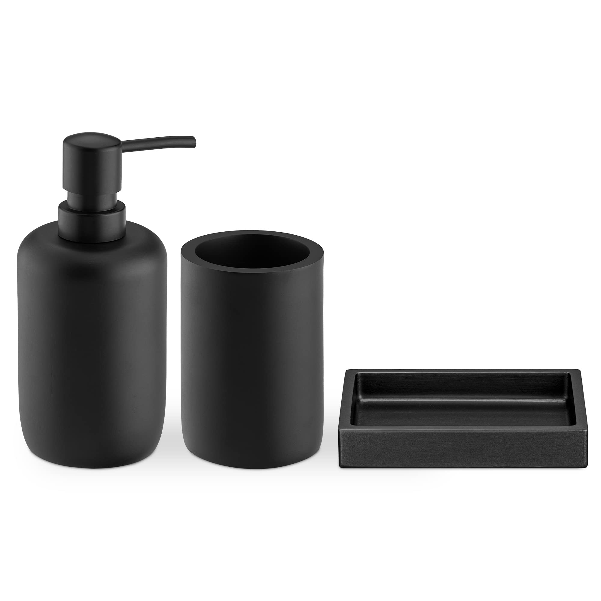 Navaris Juego de jabonera y portacepillos de Resina, Negro - Set de Accesorios de baño con 1x dispensador de Gel 1x Bote para cepillos y 1x Bandeja para jabón