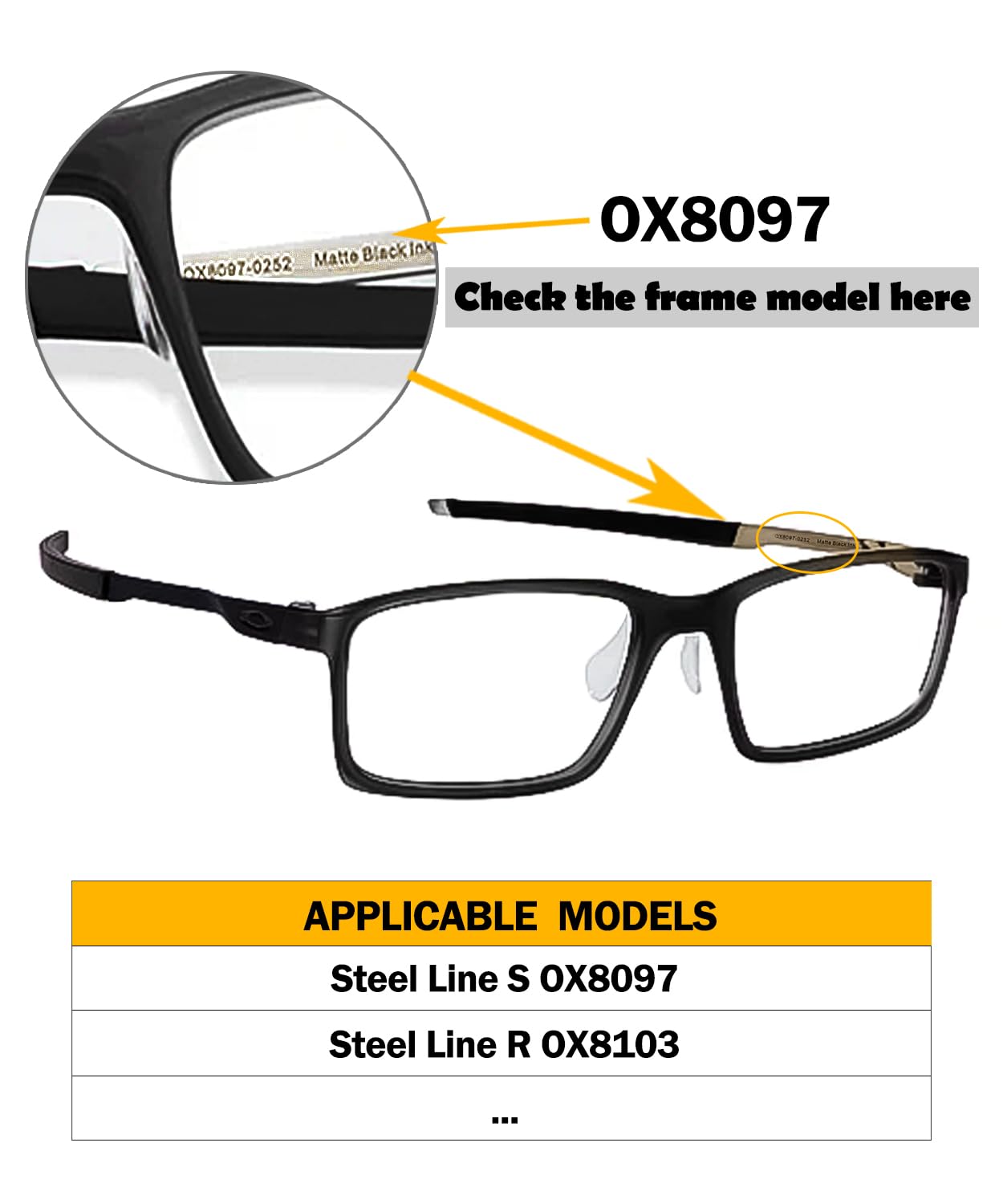 Ear Socks - Astine di ricambio per occhiali Oakley Steel Plate OX3222/Steel Line S OX8097/Steel Line R OX8103, gommini in silicone nero