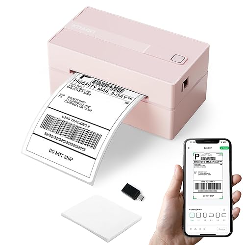 KNAON Bluetooth Thermal Shipping Label Printer, 4x6 Portable Thermal Address Label Printer for Small Business, Compatible with iPhone,Android,Windows,Mac,–Works with Ebay Shopify USPS&More, Pink - Pink