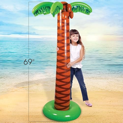 Miniatura 3 de ArtCreativity Palmera inflable inflable de 69 pulgadas de alto, decoración única de fiesta tropical para fiestas hawaianas, luau y bodas,