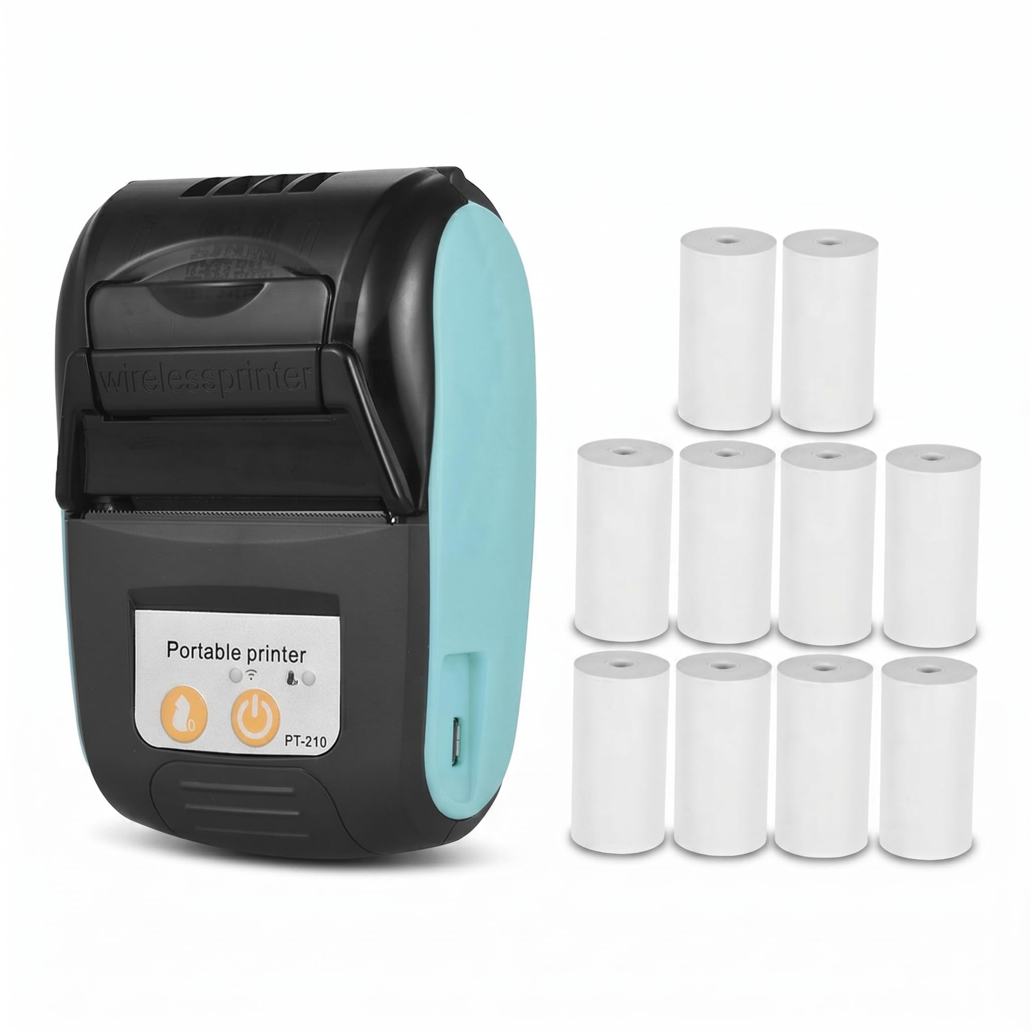 PT-210 Imprimante de Reçus, 57mm Imprimante Thermique Portable | Imprimante de Billets BT pour Commerces de Détail Magasins et Restaurants Boutiques, Bleu avec 10 Rouleau Papier