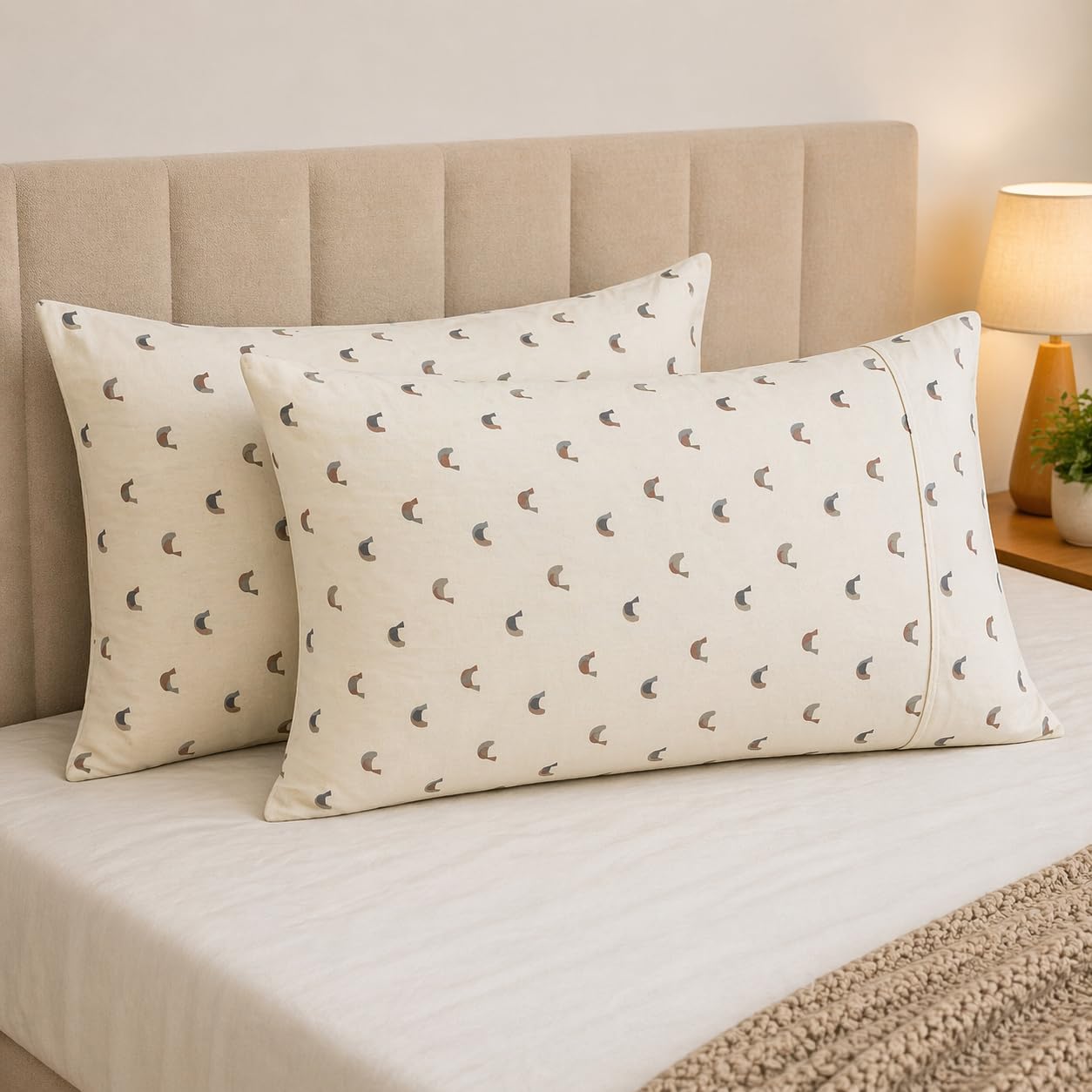 Cotton Pillow Cover Set (1 Pair) | 20x30 Inch | Soft Breathable Cotton Fabric - Comfortable, Durable & Easy Care - 2 Pcs Set | Minimal Arc Print-image-30