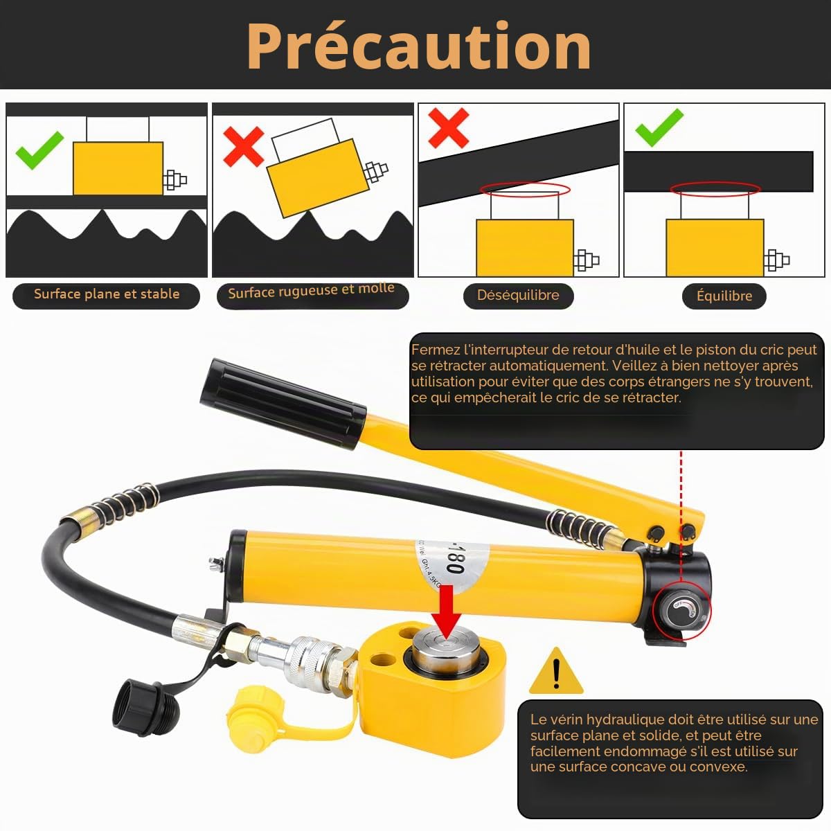Fulgutonit Vérin Hydraulique 10T avec CP-180 Pompe Hydraulique, Course 12mm, Hauteur Propre 45mm, Single Section, Ultra-Mince, Portable, Industriel pour La Construction Mécanique/Ponts/Bâtiments