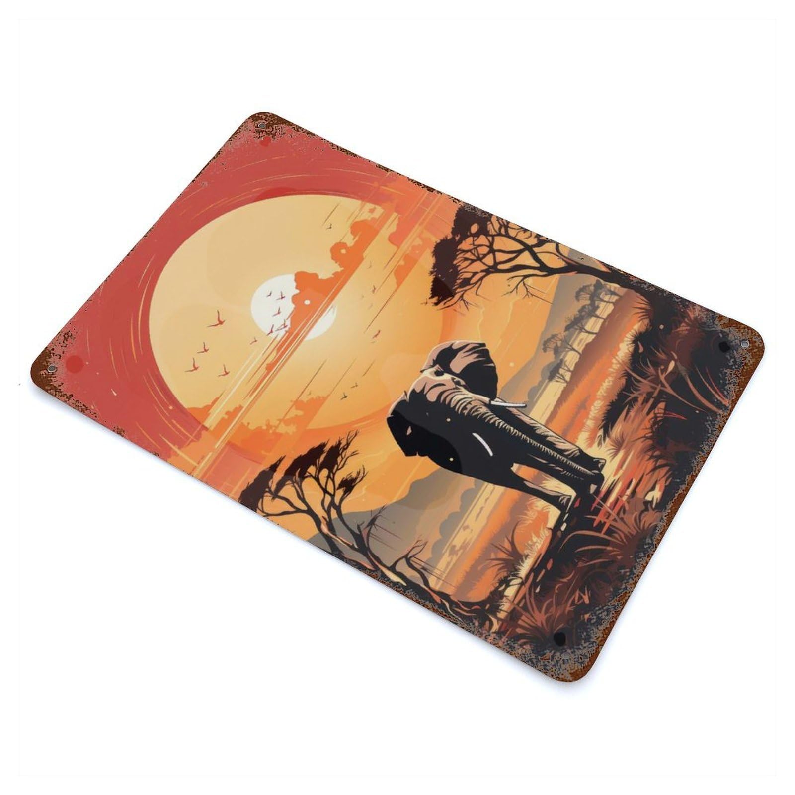 Garage Style Hot Sunset Elephant Weathered Tin Sign 11.8"x7.9", Classic Wall Plaque for Bar And Workshop