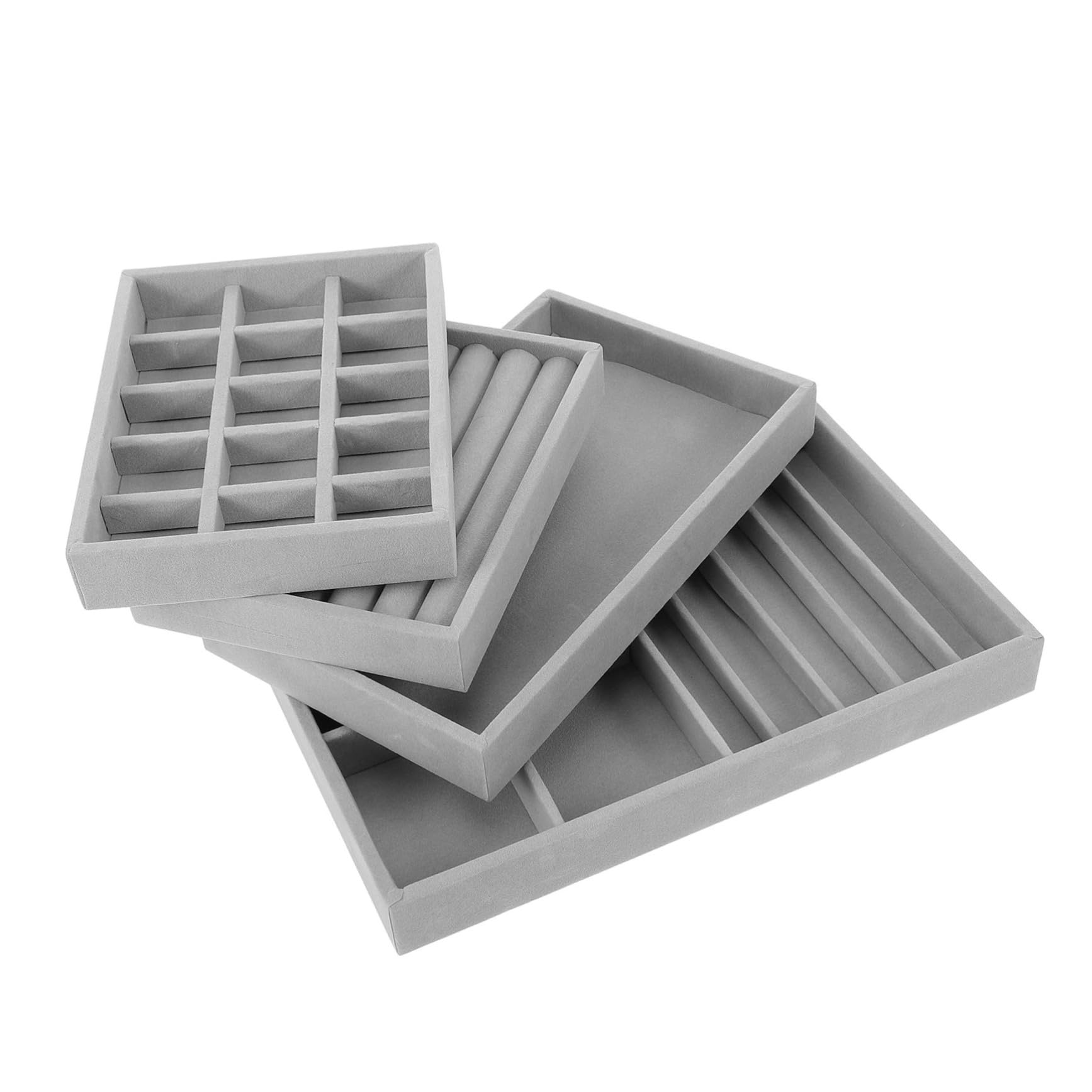BESPORTBLE Bandeja Organizadora para Joyas de 4 Piezas Material de Terciopelo Diseño de 15 Compartimentos para Anillos y Pendientes Adecuado para Tienda de Joyería o Uso en Casa