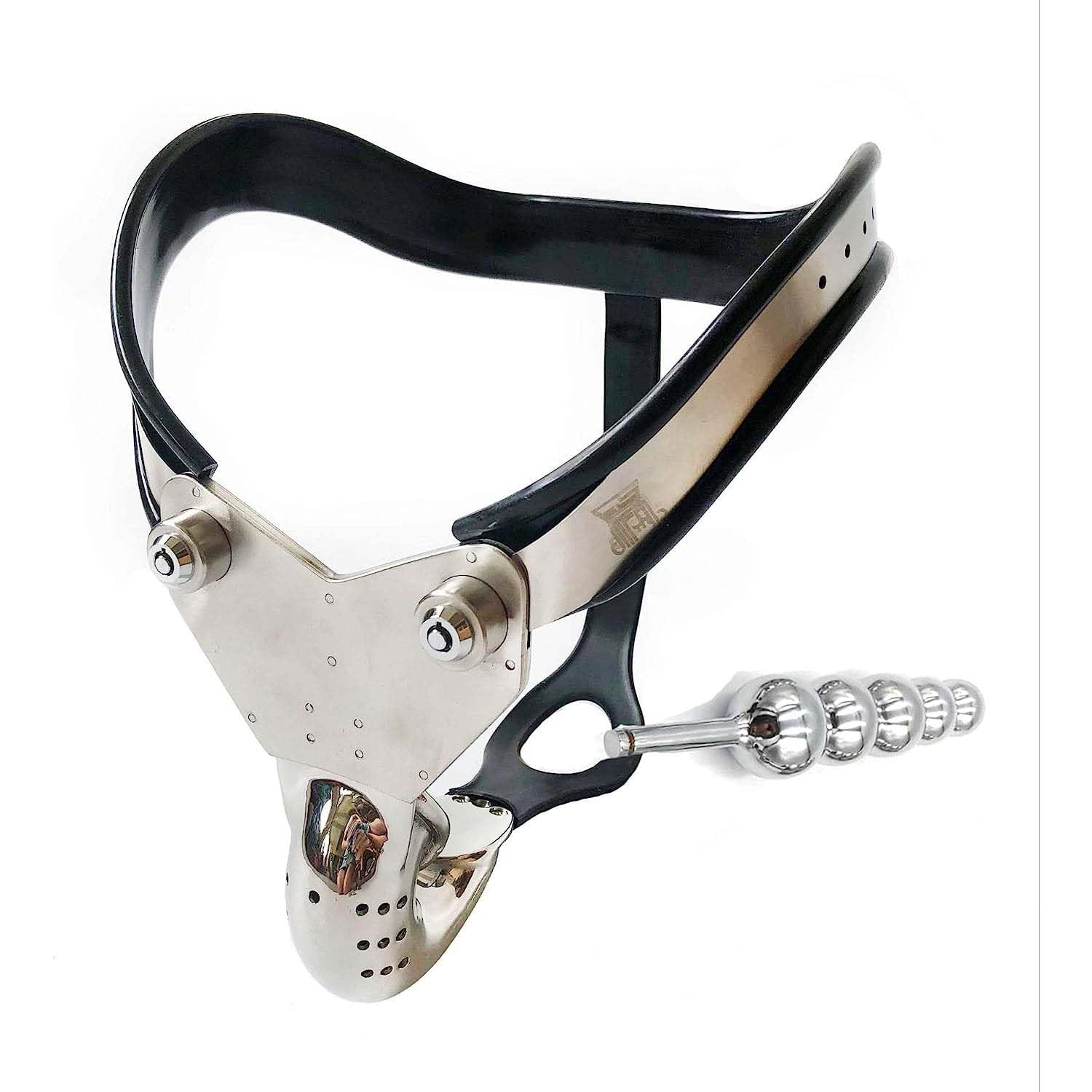BDSMLV Keuschheitsgürtel Edelstahl Herren Extreme Strap Butt Plug Keuschheitsgürtel Keuschheitskäfig Männlich Metall Peniskäfig Bondage Sexspielzeug Fetisch BDSM,100cm/110cm,Black