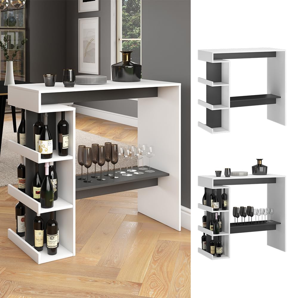 Vicco Tavolo bar alto Dana, Bianco, 108 x 50 cm, con ripiani aperti per l'utilizzo come tavolo alto