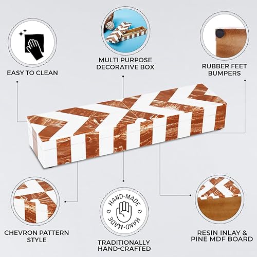 Miniatura 3 de Handicrafts Home Chevron Collection Caja decorativa organizadora y de almacenamiento multiusos para regalo, cheurón marrón, 10 x 2.5 x 1.5 pulgadas