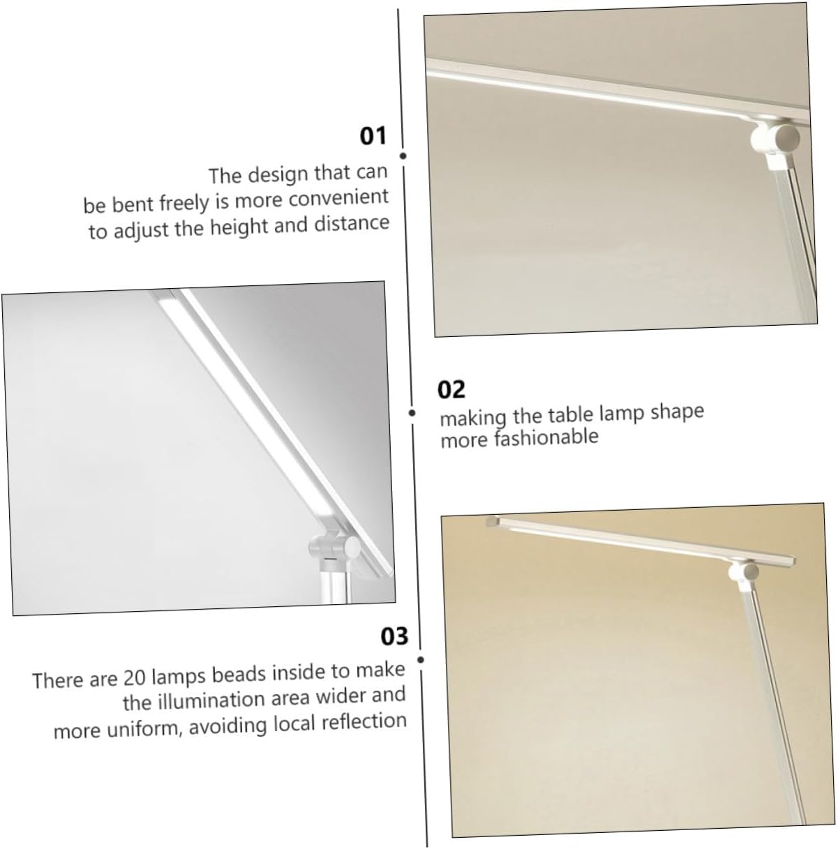 Rechargeable USB Desk Lamp with Eye Protection Touch-Controlled Dimmable Brightness and Color Temperature Silver LED Study Light for Home and Safe Charging with Battery Protection