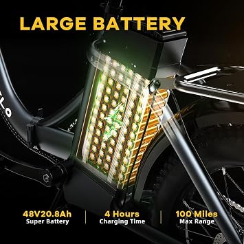 Cybervelo 750W Folding Electric Bike,48V 20AH Removable Battery EBike,20MPH,80 Miles Max Range Electric Bike for Adults, 20 Fat TireFoldable ebike, Adult Electric Bicycles