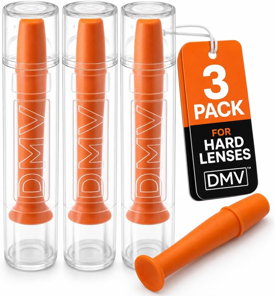 Genuine DMV Ultra Contact Lens Remover Tool, Orange, Pack of 3 - Made in USA Suction Cup Plunger for Scleral, Rigid Gas Permeable (RGP) & Hard Lenses - Ideal for Long Nails - NOT for Soft Lenses