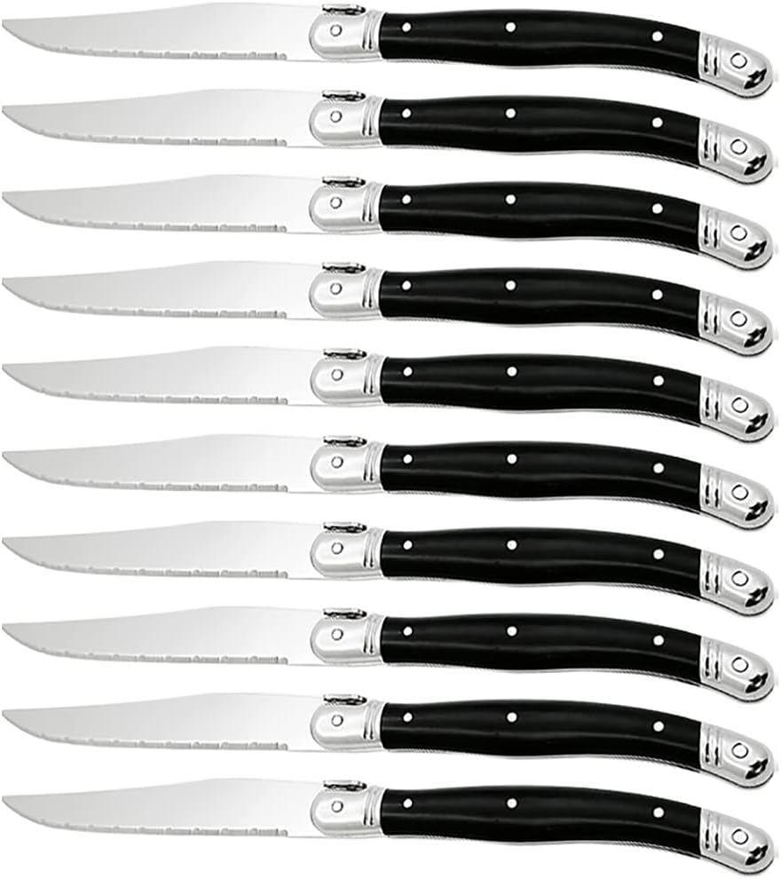 Steak Knife Set, Laguiole Black Steak Knife Stainless Steel Dinner Knives Table Fork Black Cutlery Restaurant Kitchen Tableware 4/6/8/10pcs BY KKZY (Color : 10 PCS Knife)