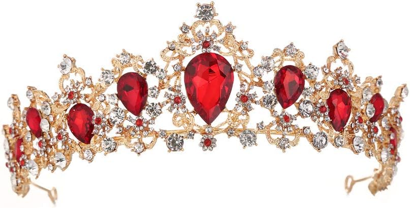 SNOWH Wedding Tiaras for Bride - Gorgeous Crown Rhinestone Princess Tiara Headband Bridal Hair Accessory for Birthday Halloween Party Red