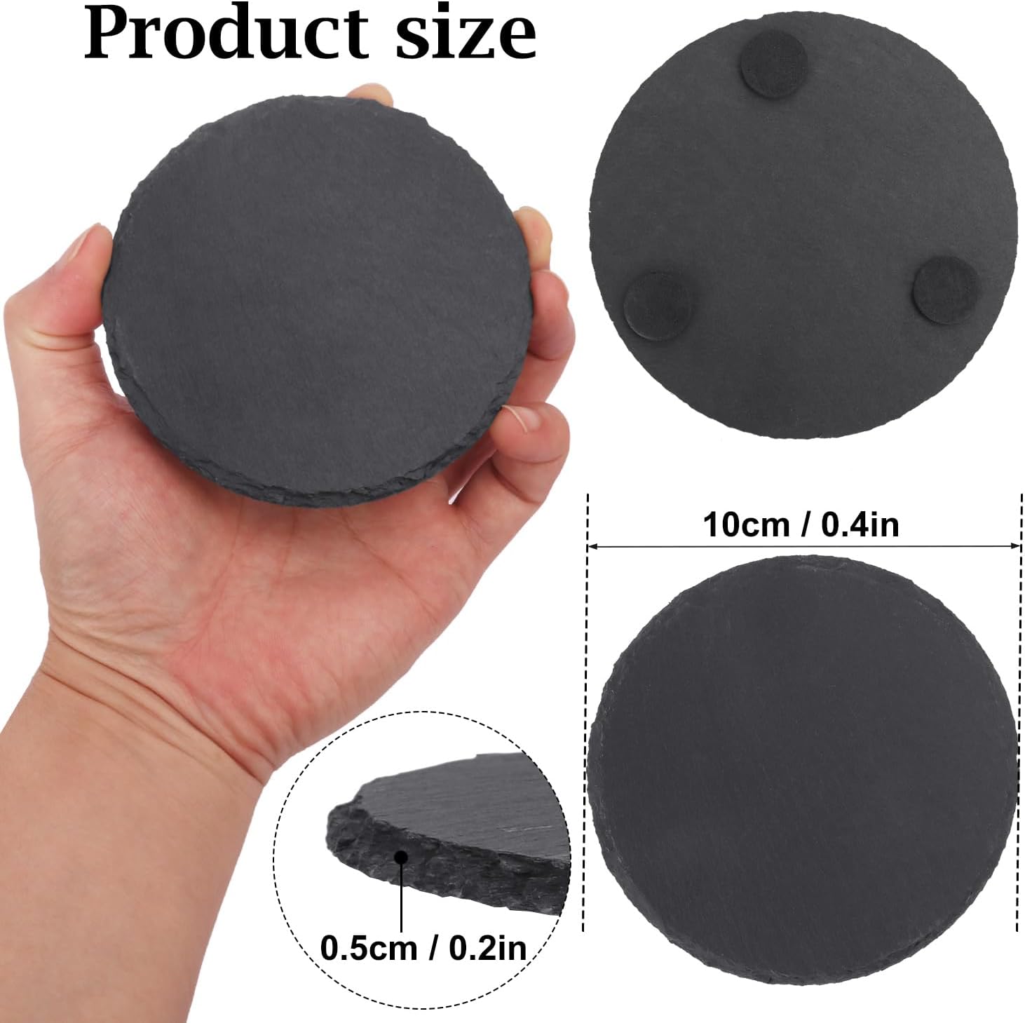 50 Pack 4 Inch Round Slate Coasters for Drinks, Black Stone Coasters with Anti-Scratch Bottom, Ideal for Home Decor, Bar, Housewarming Gifts, and Laser Engraving KUKLIPJIM - Image 2