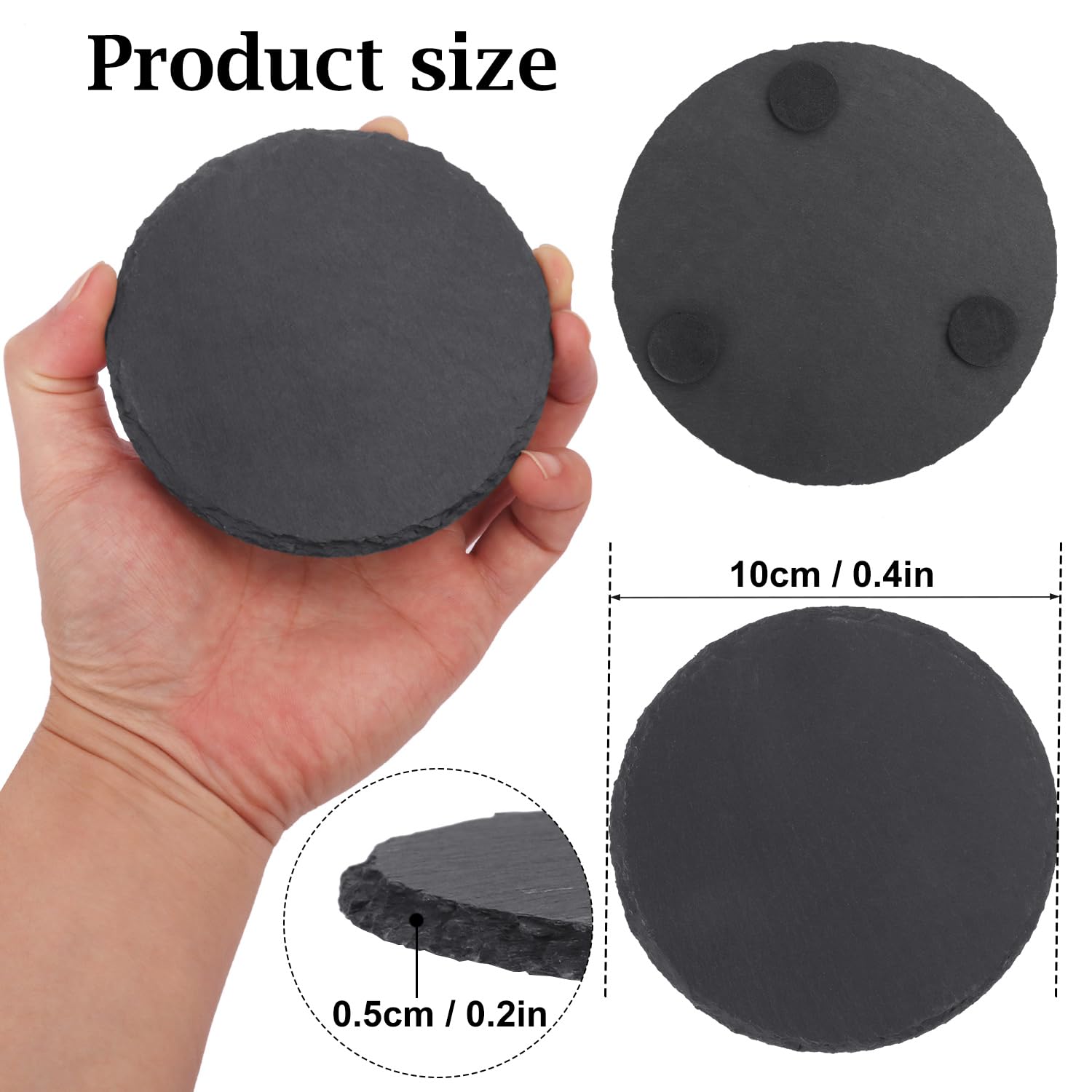 Paquete de 60 posavasos redondos de pizarra de 4 pulgadas, posavasos para bebidas, posavasos de piedra negra con parte inferior antiarañazos, ideales para decoración del hogar, bar, regalos de
