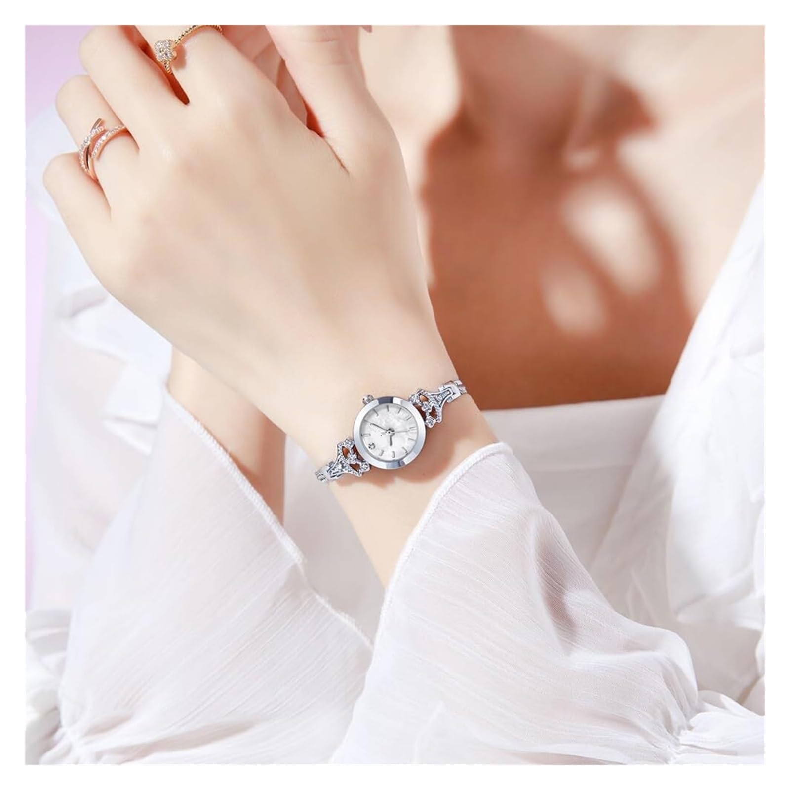 Orologio da polso da donna, rotondo, semplice, lussuoso, con strass, al quarzo, impermeabile, alla moda