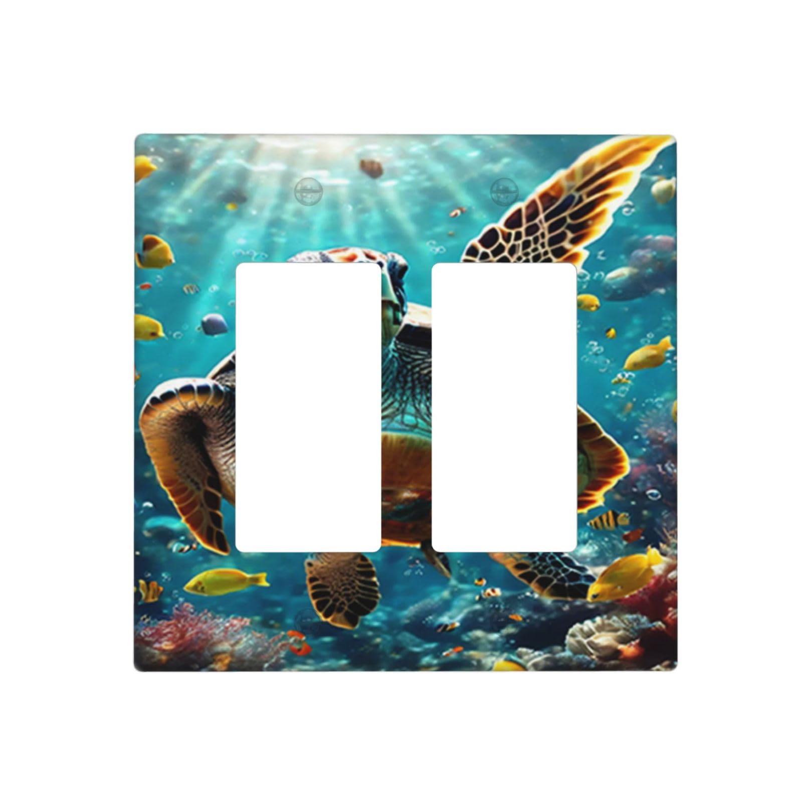 Decorative Outlet Covers Funny Turtle Deep Sea Sunshine Fish Creature 2 Gang Wall Plate Double Rocker Two Switch Wall Cover Plate Light Switch Cover Plate Faceplate for Bedroom Decor